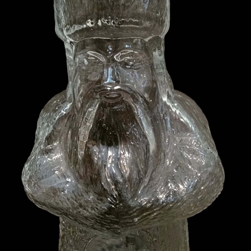 Vintage Clear Glass Asian Man Whiskey Bottle Fu Manchu Mustache 12.25 in. Tall